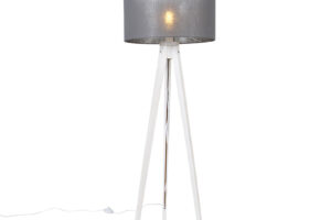 Bild von QAZQA Modern floor lamp tripod white with gray shade 50 cm – Tripod Classic