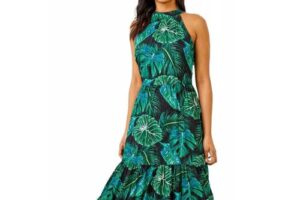 Bild von Roman Originals Textured Leaf Print Tiered Maxi Dress