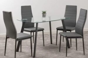 Bild von Seconique Abbey Glass Dining Table and 4 Grey Faux Leather Chairs