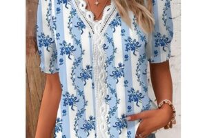 Bild von AI Supermarket Summer 2023 V-Neck Lace Stitching Printed Women’s Blouse