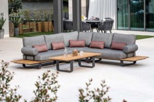 Bild von Harbour Lifestyle Bay Corner Group Set with 4 Waist Pillows Teak Table in Olive Green