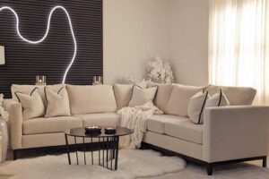 Bild von Harmony Cream Velvet Sofa Range With Black Wooden Plinth, 2 seater Sofa