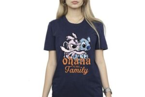 Bild von Disney Lilo And Stitch Ohana Angel Hug Cotton Boyfriend T-Shirt Navy M