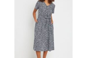 Bild von M&Co Spot Print Belted Midi Dress Dark Navy 16
