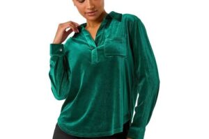 Bild von Roman Womens Collared Velvet Stretch Shirt – Green – Size 10 Uk