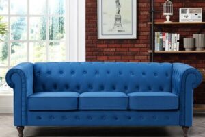 Bild von Rosdorf Park Aliso Upholstered Sofa Blue 87cm H x 207cm W x 85cm D