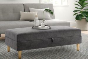Bild von Wade Logan Williston 129.54Cm Faux Leather Rectangle Storage Ottoman Grey 43.18cm H X 129.54cm W X 68.58cm D